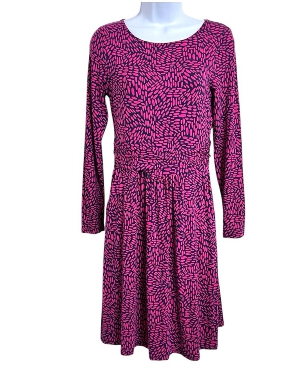 Boden Abigail Modest Stretch Midi Dress 4P Blue Pink Pockets Office Comfy Soft